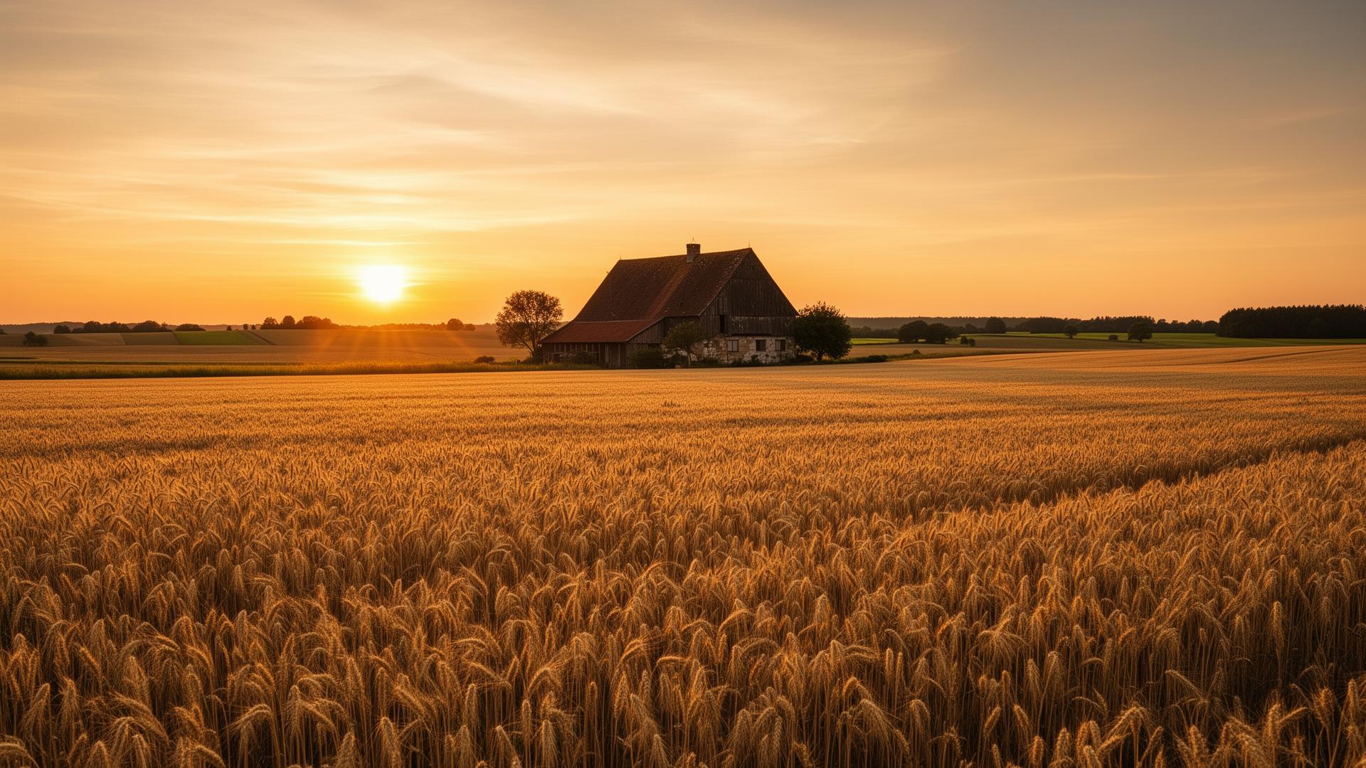 Bauernhof bei Sonnenuntergang